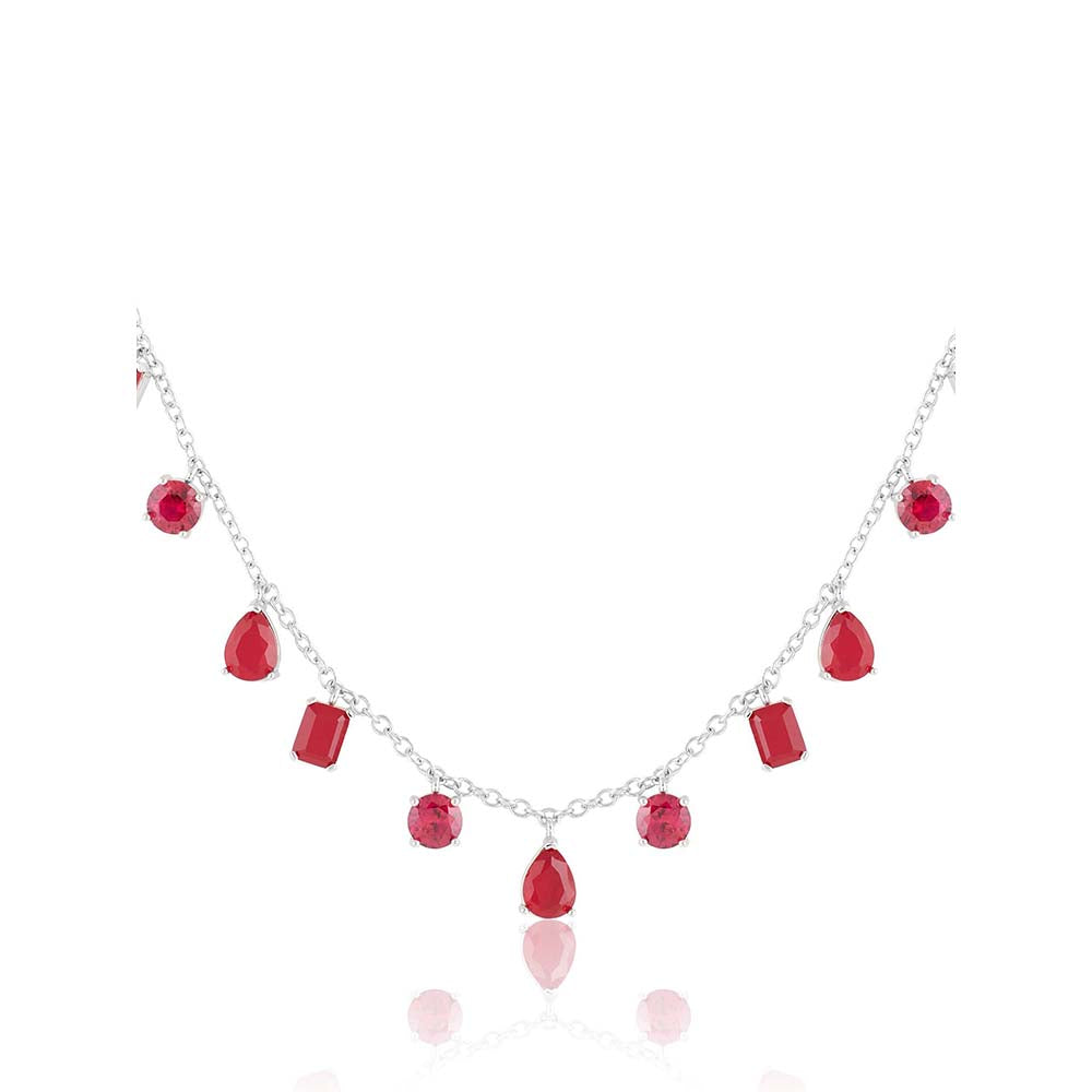 Isharya Eterna Fiery Charm Choker In Rhodium Plating - Red