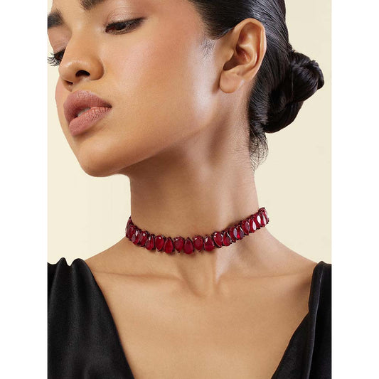 Isharya Elysian Ruby Choker Necklace In Rhodium Plating - Maroon