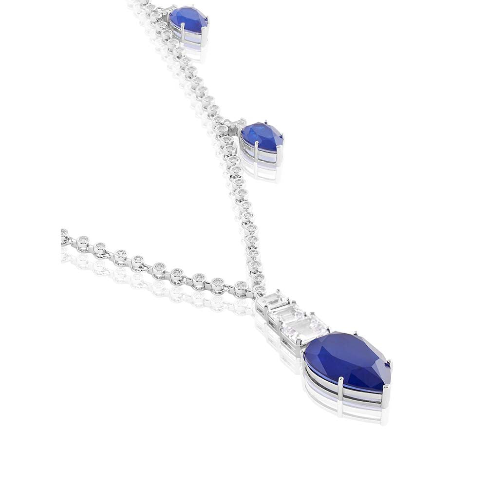 Isharya Sapphire Radiance Long Necklace In Rhodium Plating - Blue