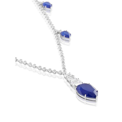 Isharya Sapphire Radiance Long Necklace In Rhodium Plating - Blue