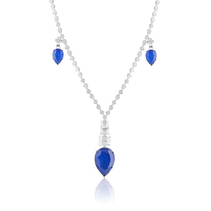 Isharya Sapphire Radiance Long Necklace In Rhodium Plating - Blue