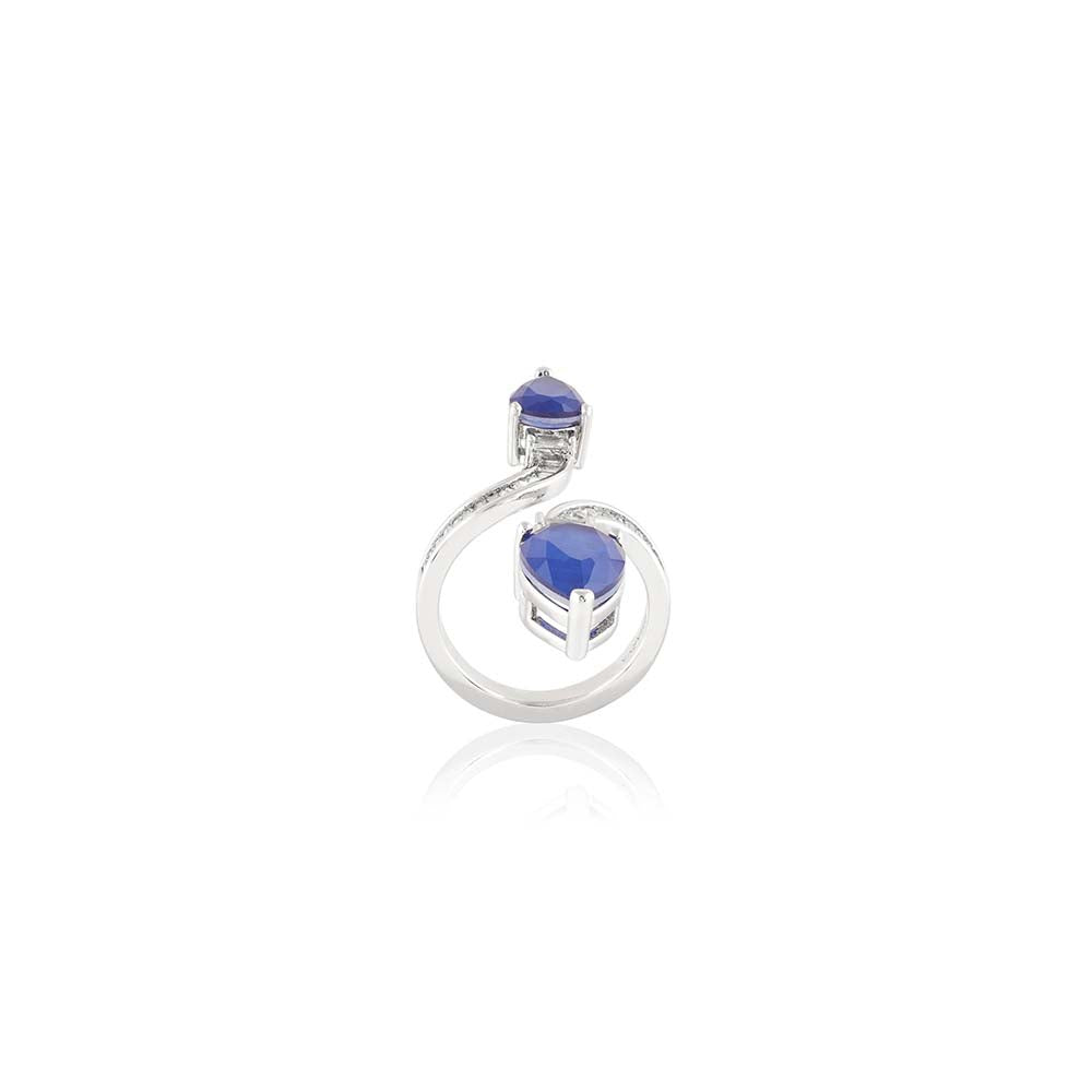 Isharya Celestial Sapphire Statement Ring In Rhodium Plating - Blue
