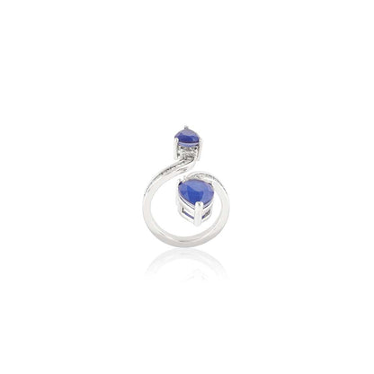 Isharya Celestial Sapphire Statement Ring In Rhodium Plating - Blue