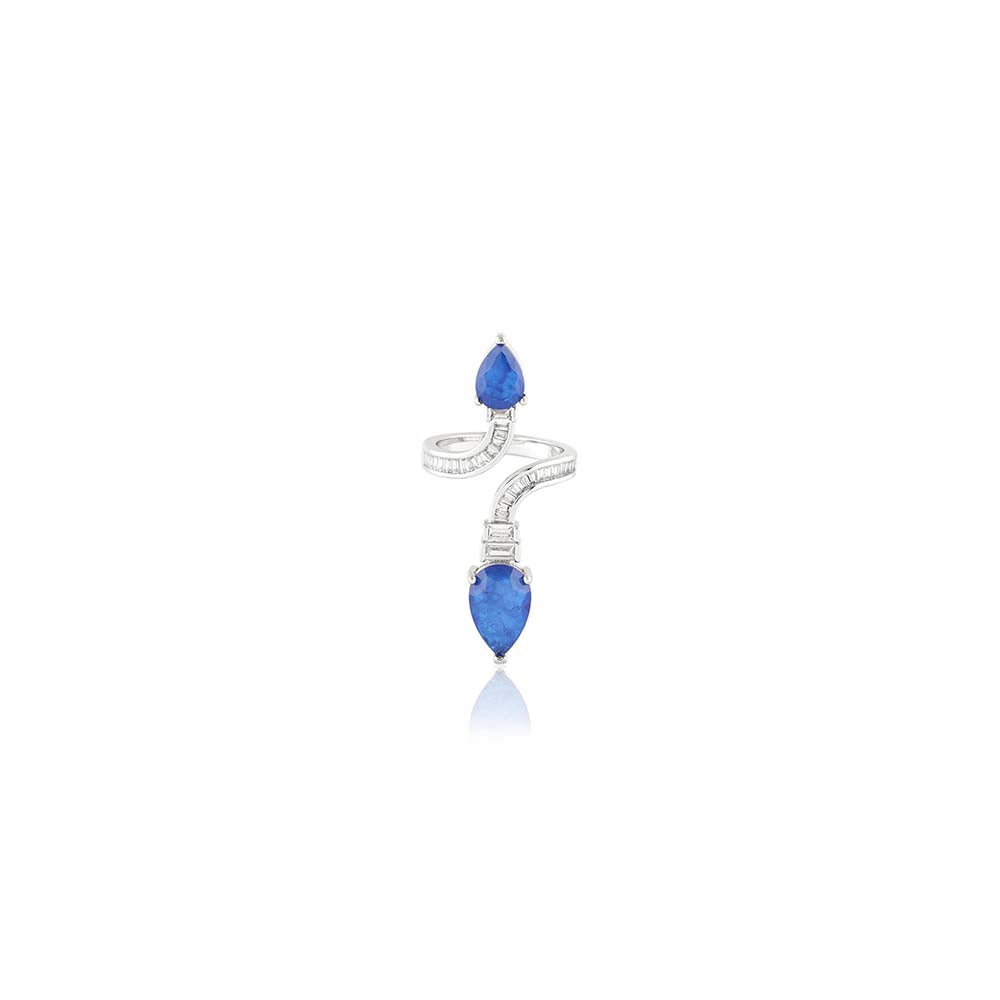Isharya Celestial Sapphire Statement Ring In Rhodium Plating - Blue