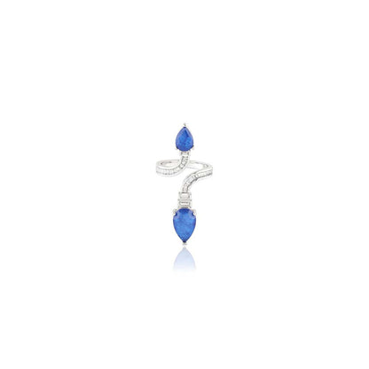 Isharya Celestial Sapphire Statement Ring In Rhodium Plating - Blue