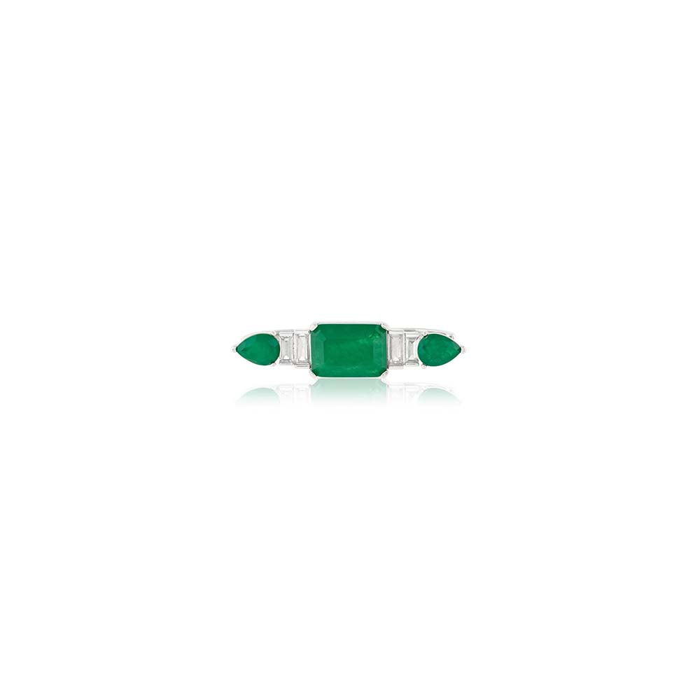 Isharya Emerald Embrace Two-Finger Ring In Rhodium Plating - Green