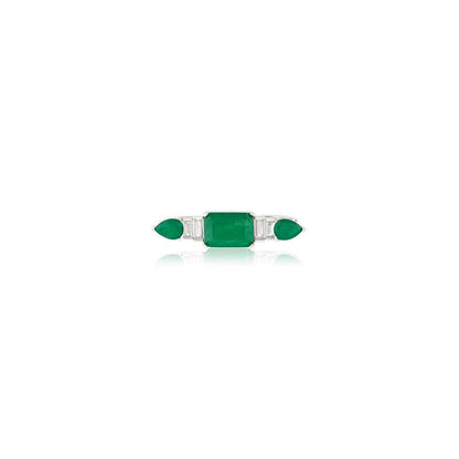 Isharya Emerald Embrace Two-Finger Ring In Rhodium Plating - Green