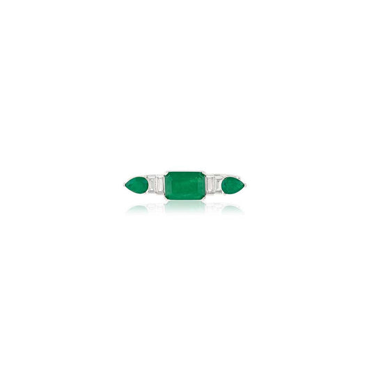 Isharya Emerald Embrace Two-Finger Ring In Rhodium Plating - Green