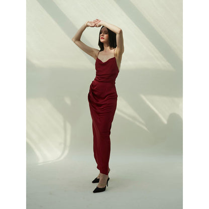 IT GIRL Charlotte Maroon Solid Maxi Dress