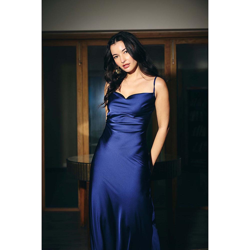IT GIRL Women Blue Cowl Neck Sophia Maxi Dress