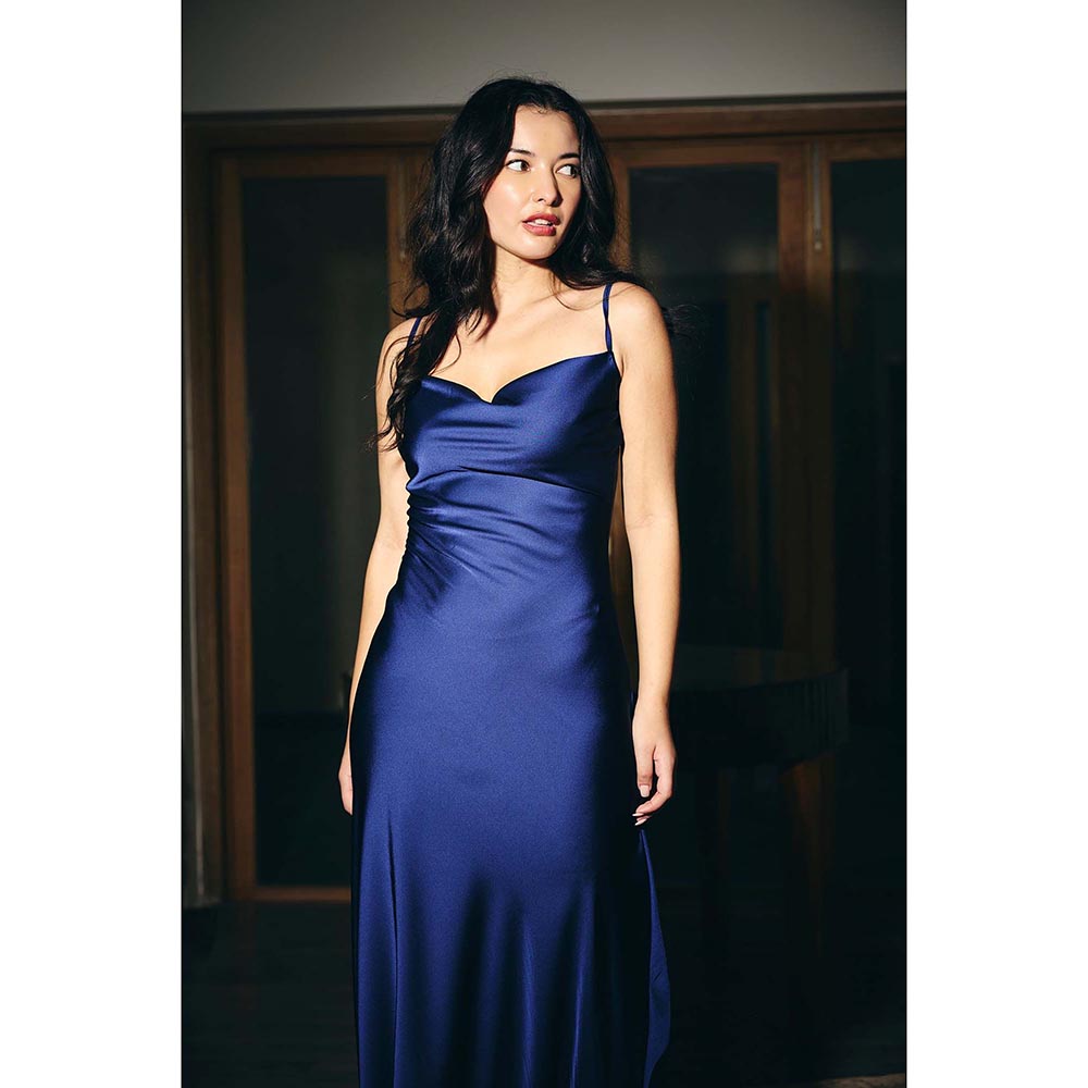 IT GIRL Women Blue Cowl Neck Sophia Maxi Dress
