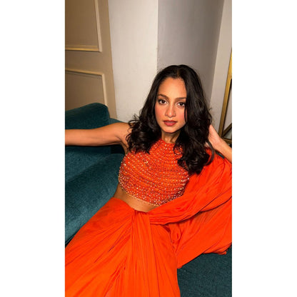 ITRH Naranjas Beaded Predraped Saree with Stitched Blouse