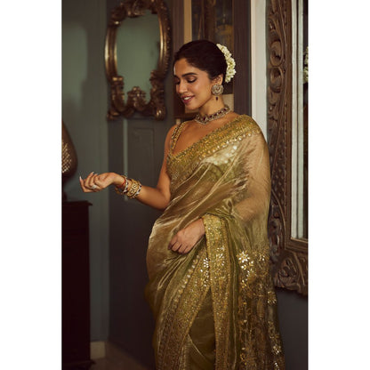 ITRH Saanjh Sheesh Saree with Stitched Blouse