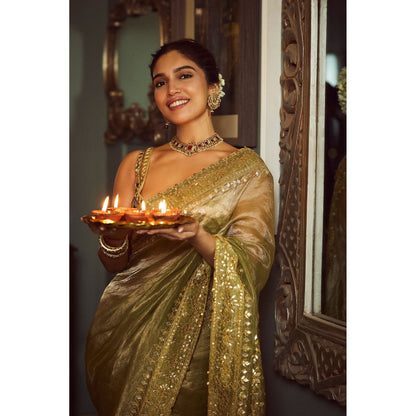 ITRH Saanjh Sheesh Saree with Stitched Blouse