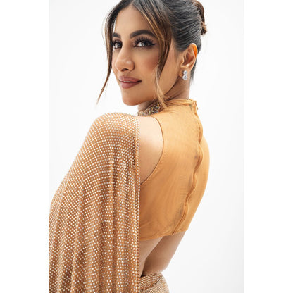 ITRH Margot Beaded Draped Predraped Saree with Stitched Blouse