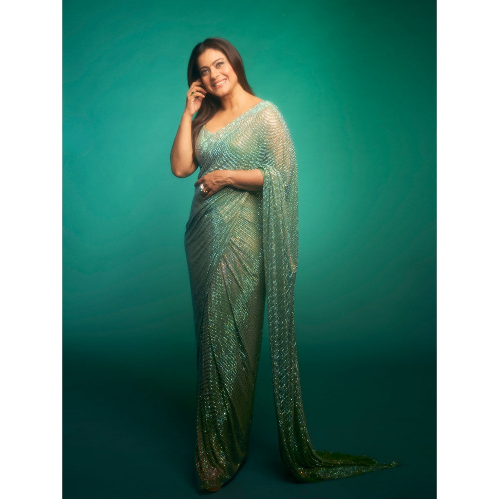 ITRH Gleaming Mint Jewel Saree with Stitched Blouse