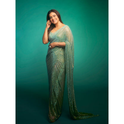 ITRH Gleaming Mint Jewel Saree with Stitched Blouse