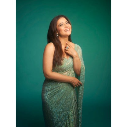 ITRH Gleaming Mint Jewel Saree with Stitched Blouse