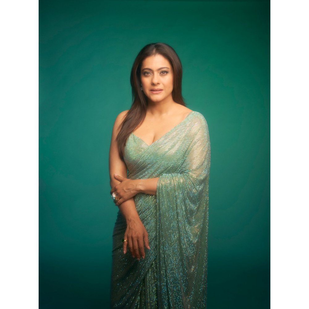 ITRH Gleaming Mint Jewel Saree with Stitched Blouse