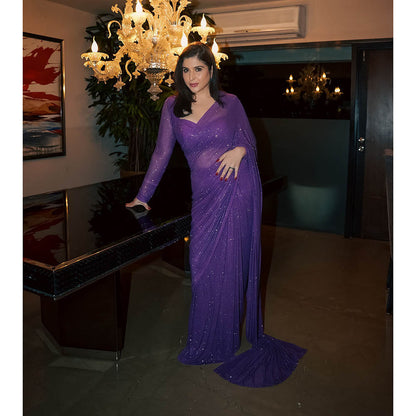 ITRH Amethyst Sparkle Symphony Predraped Saree with Stitched Blouse
