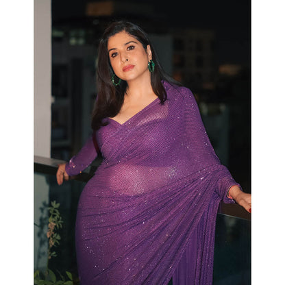 ITRH Amethyst Sparkle Symphony Predraped Saree with Stitched Blouse