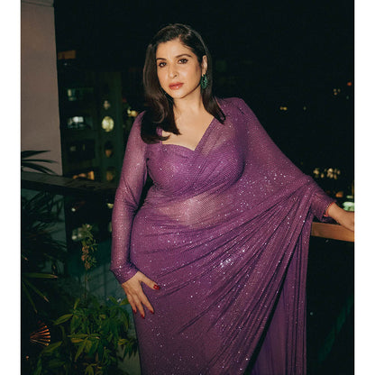 ITRH Amethyst Sparkle Symphony Predraped Saree with Stitched Blouse
