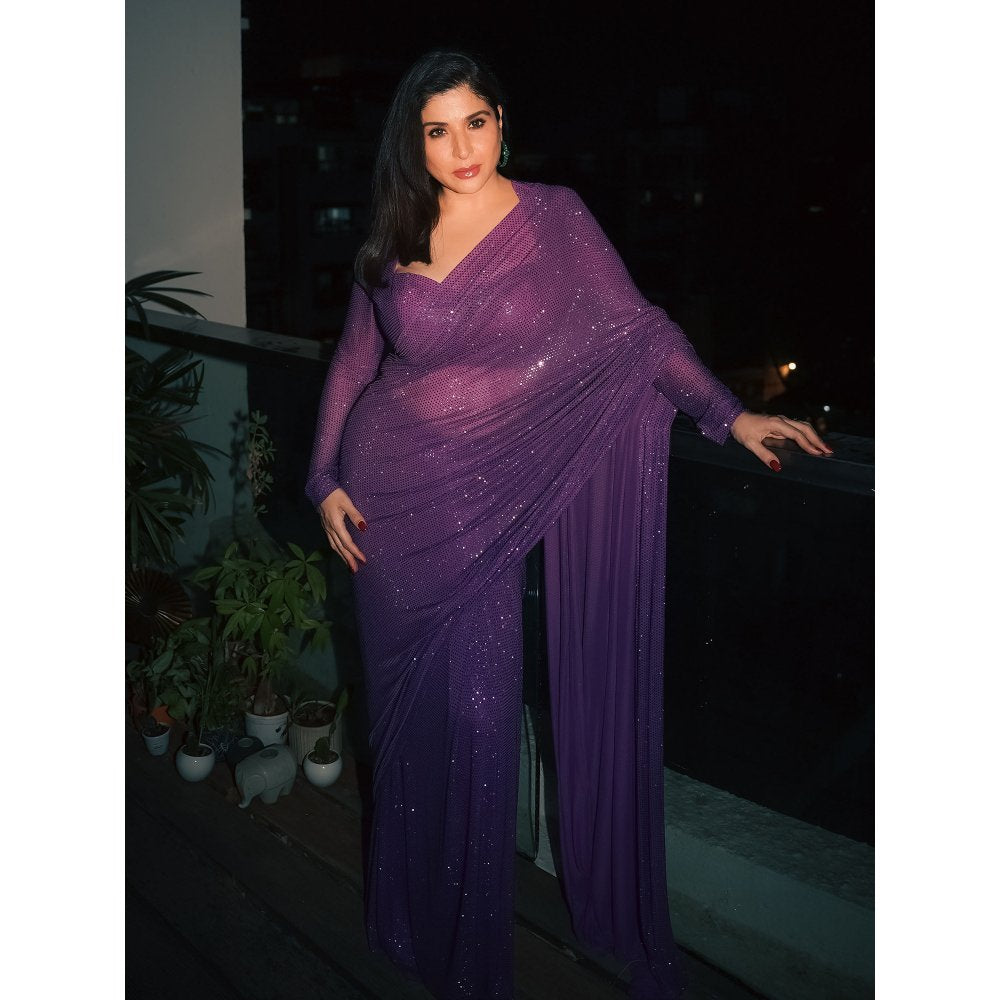 ITRH Amethyst Sparkle Symphony Predraped Saree with Stitched Blouse