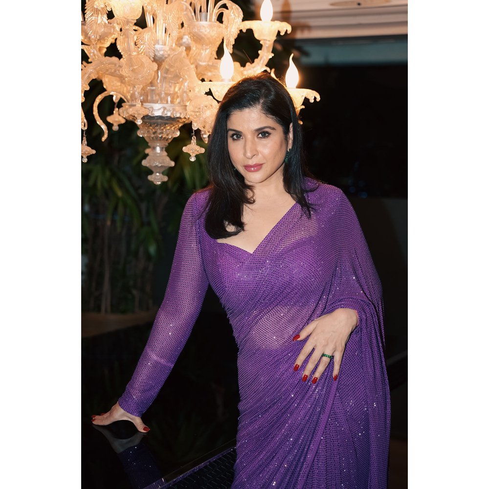 ITRH Amethyst Sparkle Symphony Predraped Saree with Stitched Blouse