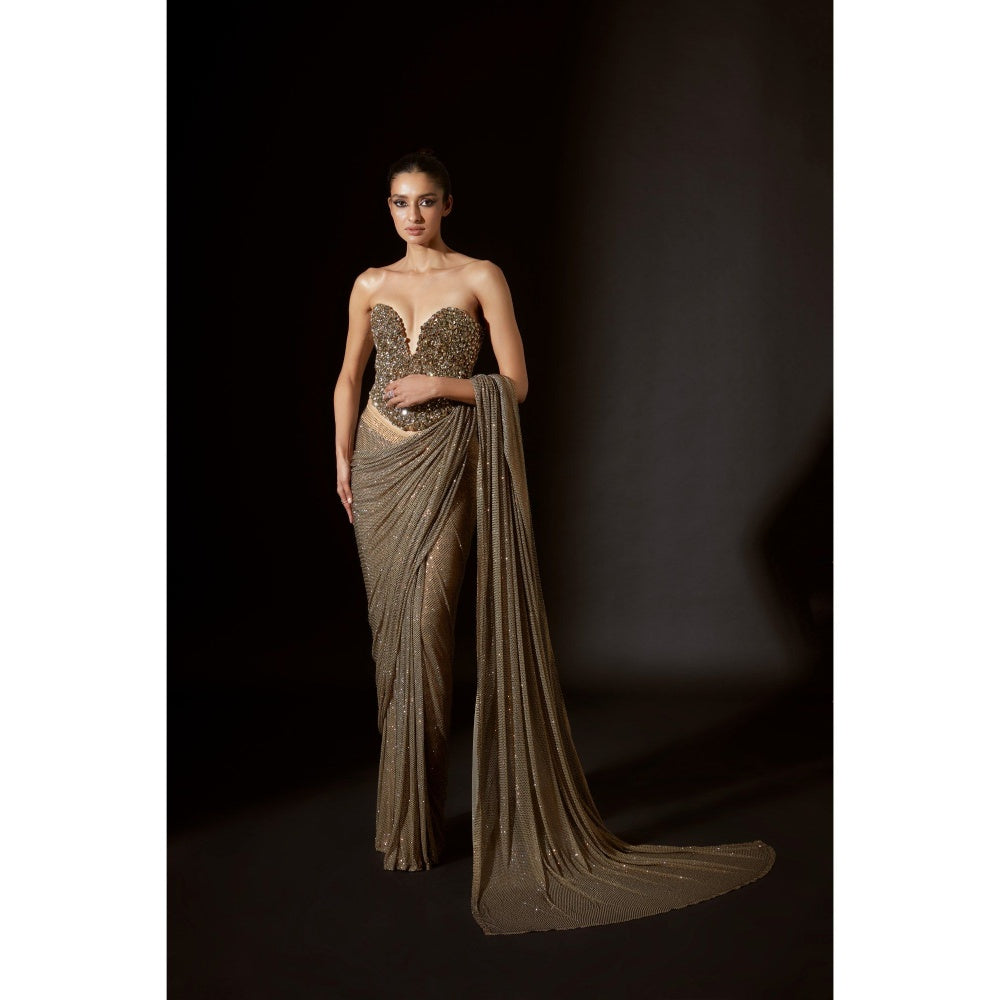 ITRH Golden Scarab Saree With Corset