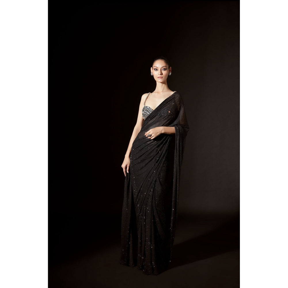 ITRH Layla Black Pre Stitched Saree with Stitched Blouse