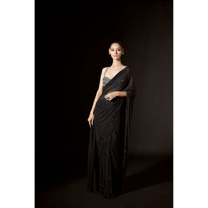 ITRH Layla Black Pre Stitched Saree with Stitched Blouse
