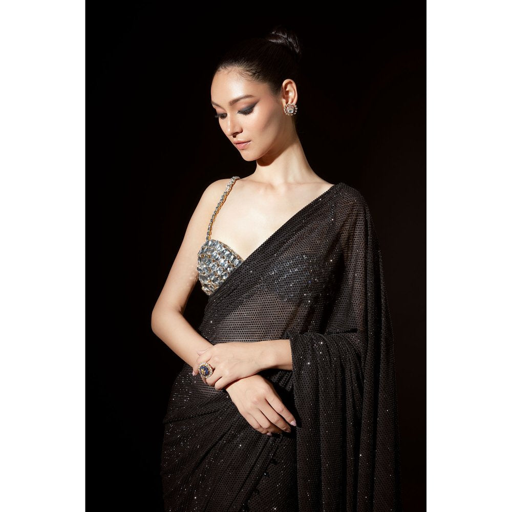 ITRH Layla Black Pre Stitched Saree with Stitched Blouse