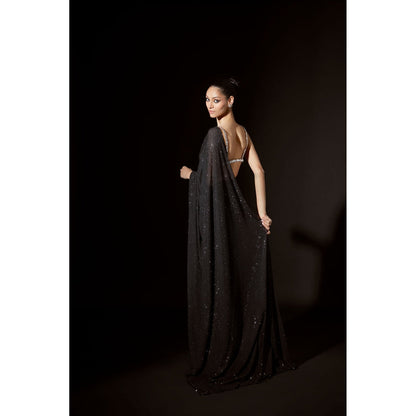 ITRH Layla Black Pre Stitched Saree with Stitched Blouse