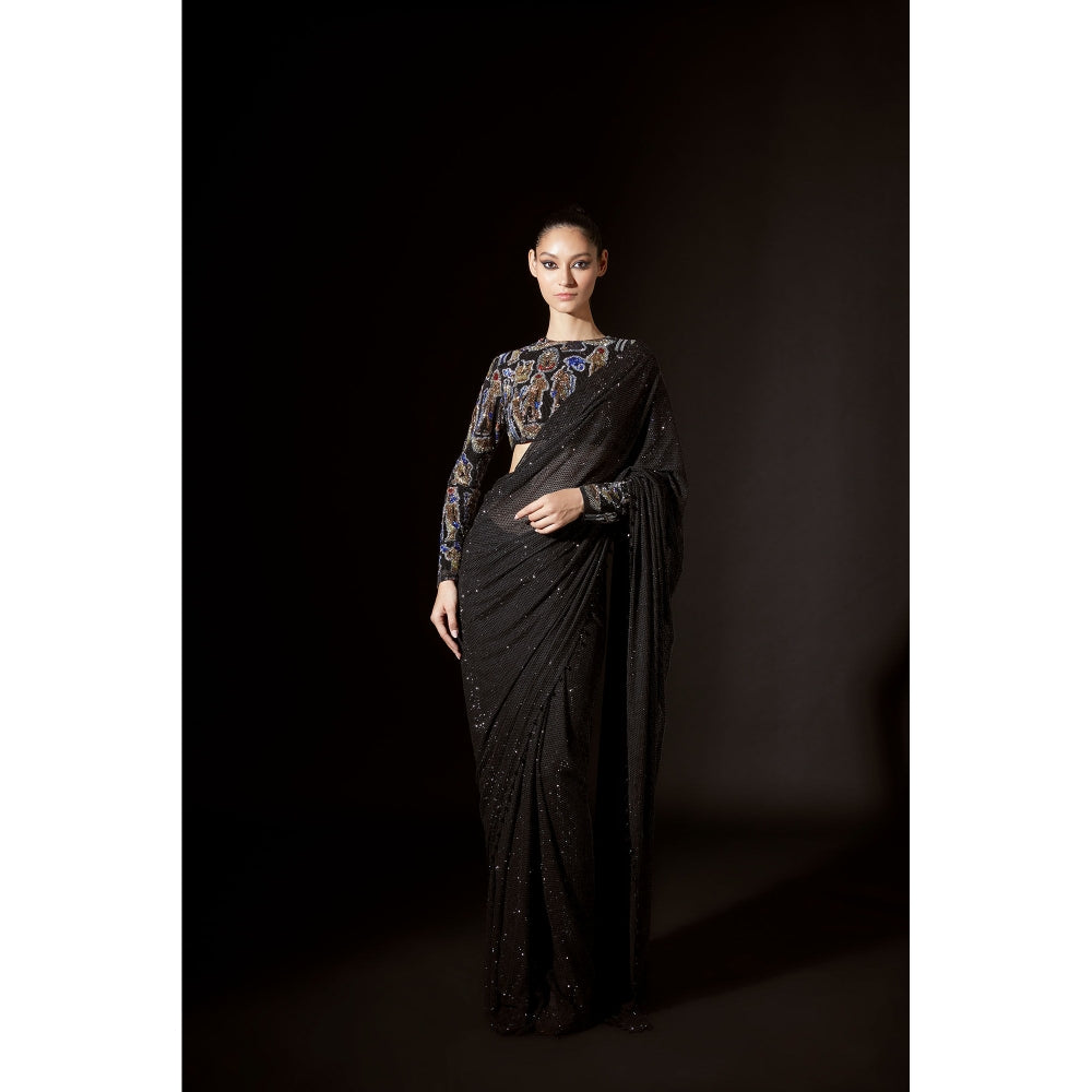 ITRH Aziza Black Pre Stitched Saree with Stitched Blouse