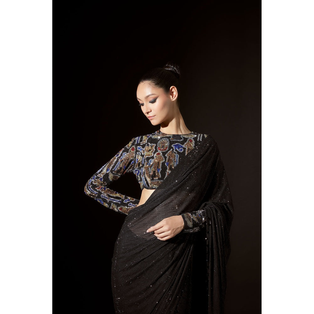 ITRH Aziza Black Pre Stitched Saree with Stitched Blouse