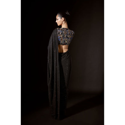 ITRH Aziza Black Pre Stitched Saree with Stitched Blouse