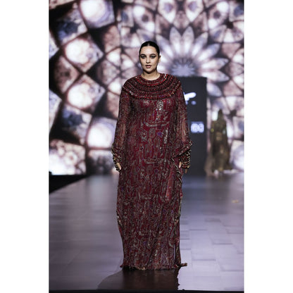 ITRH Kemet Maroon Kaftans Dress with Gloves (Set of 2)