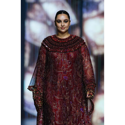 ITRH Kemet Maroon Kaftans Dress with Gloves (Set of 2)