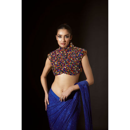 ITRH Osiris Blue Pre Stitched Saree with Stitched Blouse