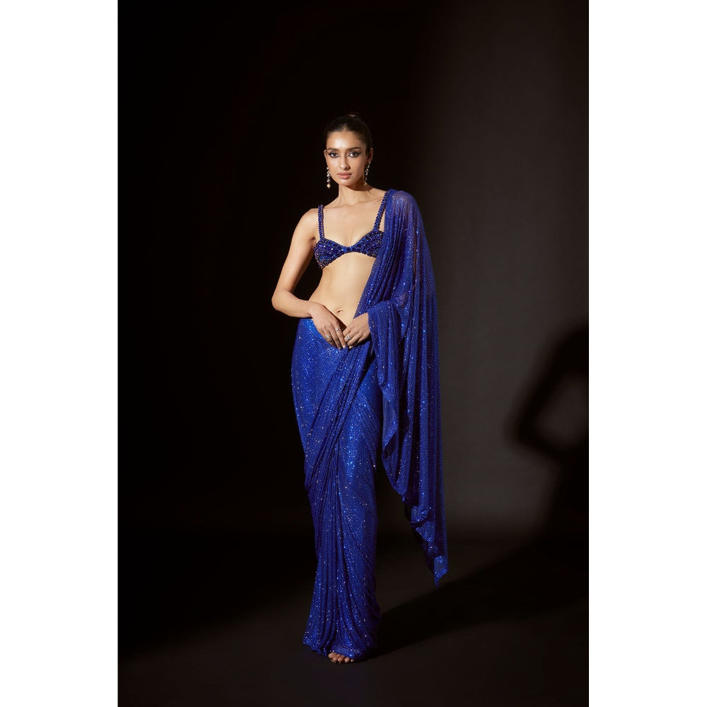 ITRH Bastet Blue Pre Stitched Saree with Stitched Blouse