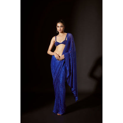 ITRH Bastet Blue Pre Stitched Saree with Stitched Blouse