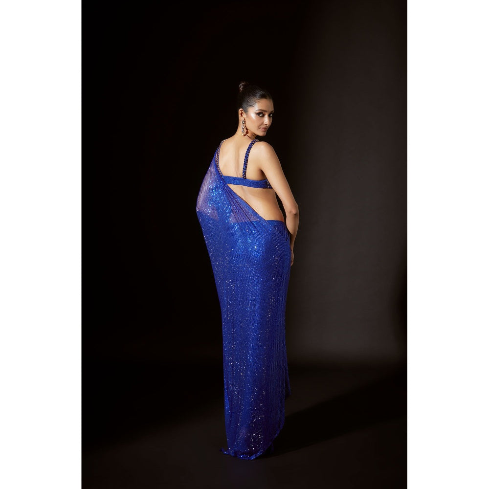 ITRH Bastet Blue Pre Stitched Saree with Stitched Blouse