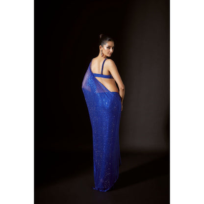 ITRH Bastet Blue Pre Stitched Saree with Stitched Blouse