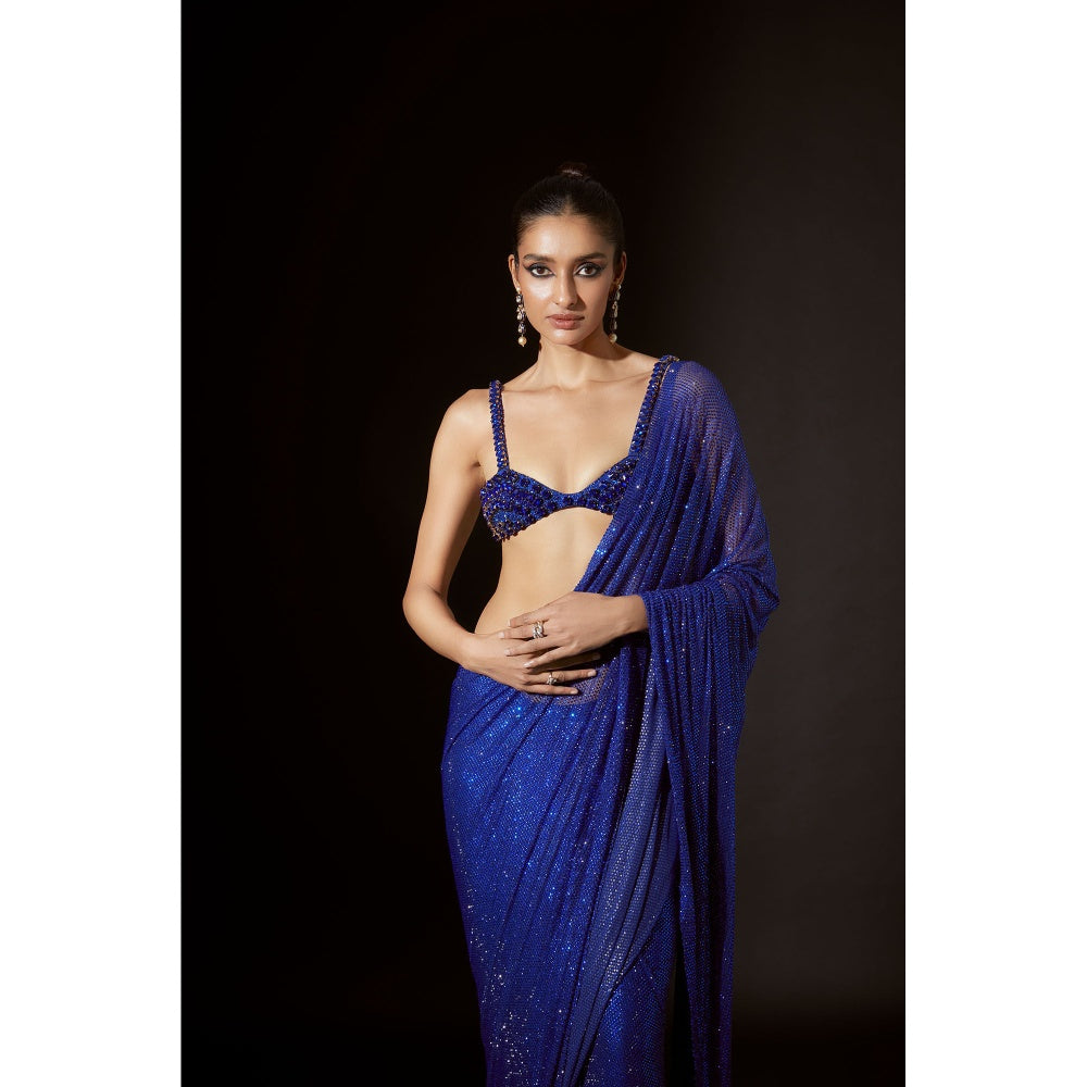 ITRH Bastet Blue Pre Stitched Saree with Stitched Blouse