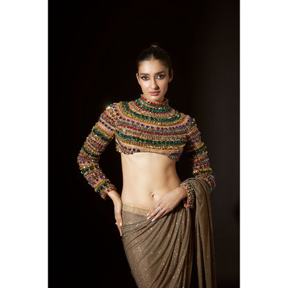 ITRH Amun-Ra Dusky Gold Pre Stitched Saree with Stitched Blouse