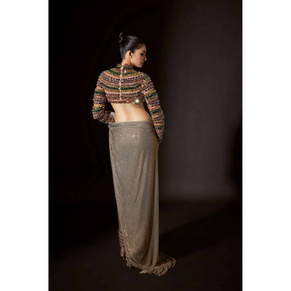 ITRH Amun-Ra Dusky Gold Pre Stitched Saree with Stitched Blouse