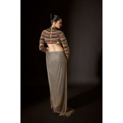 ITRH Amun-Ra Dusky Gold Pre Stitched Saree with Stitched Blouse