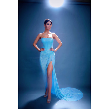 ITRH Blue Embellished Ocean Trail Gown