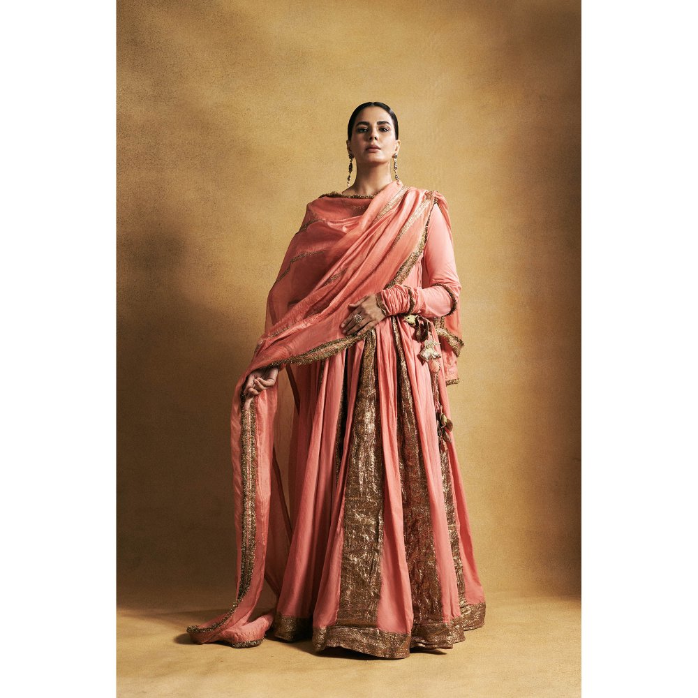 ITRH Peach Shiddat Angrakha with Pant and Dupatta (Set of 3)