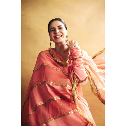 ITRH Peach Shiddat Angrakha with Pant and Dupatta (Set of 3)